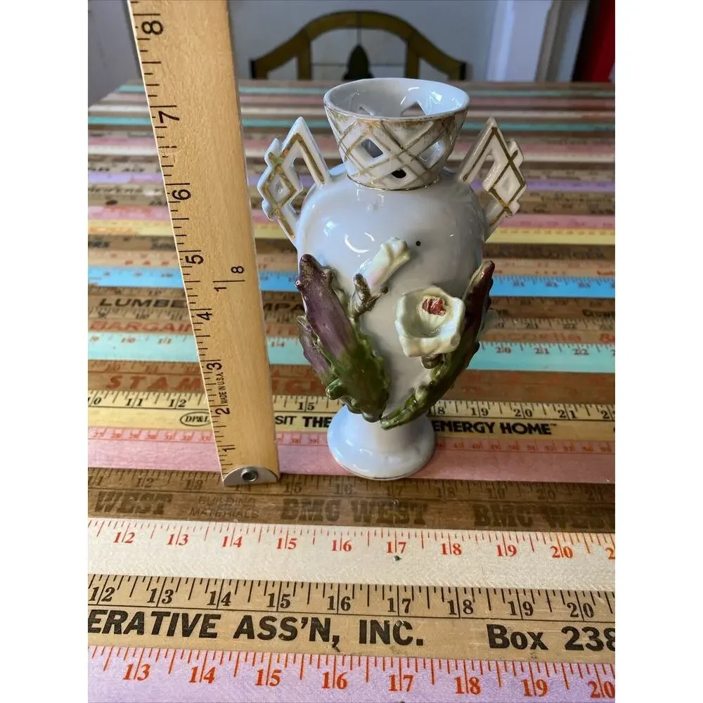 Thames Hand painted Ceramic Pottery Vase 7”Applied Cacti Floral Numbered 52/59